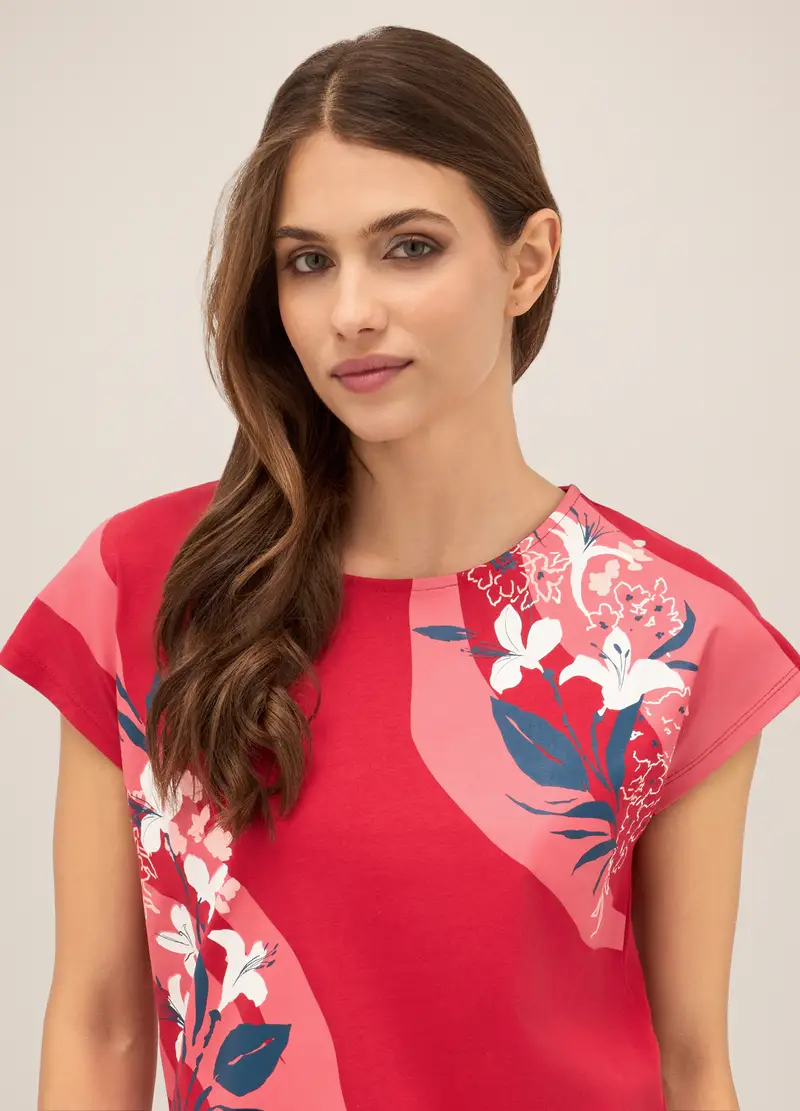 T-shirt In Puro Cotone Donna, Rosso aragosta miniatura 3