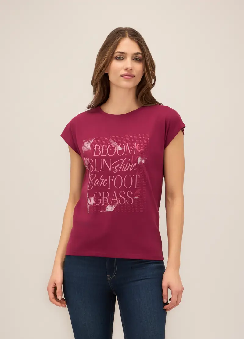 T-shirt In Puro Cotone Donna, Rosso burgundy