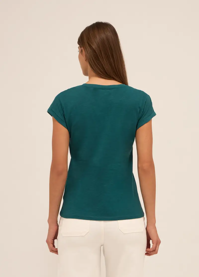 T-shirt In Puro Cotone Donna, Verde scuro miniatura 2