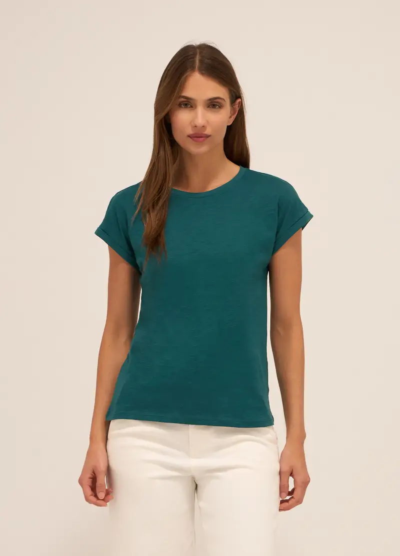 T-shirt In Puro Cotone Donna, Verde scuro