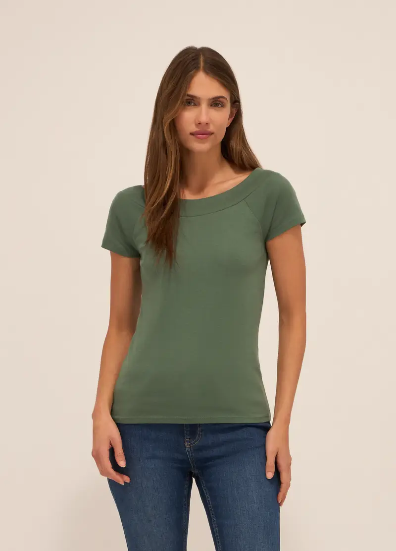 T-shirt In Puro Cotone Donna, Verde scuro