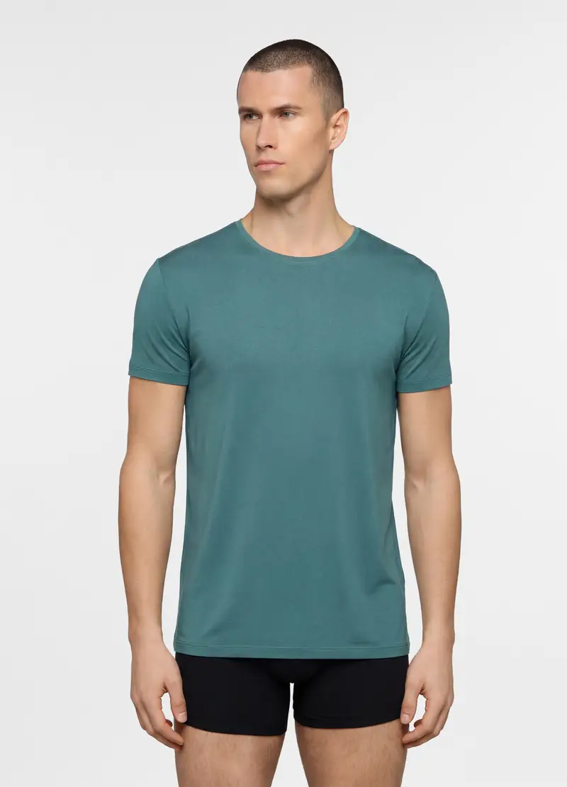 T-shirt Intima Girocollo In Viscosa Di Bambù Uomo, Verde ottanio