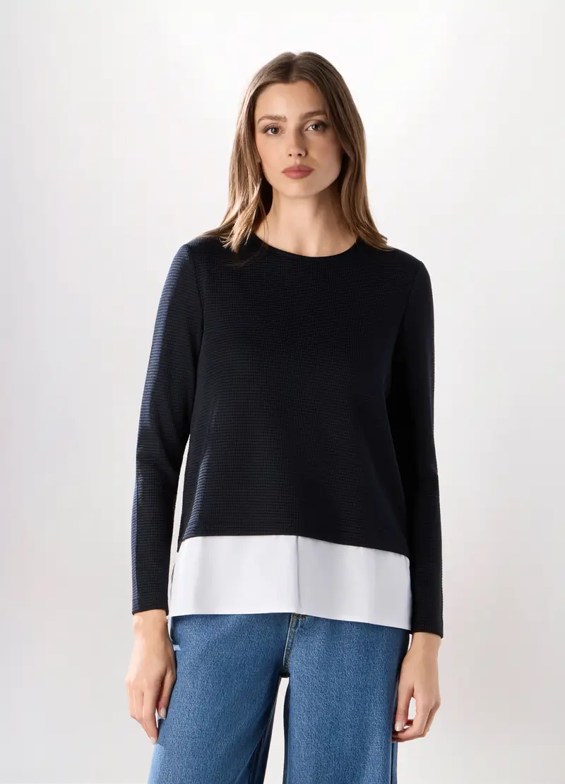 T-shirt Jacquard Con Inserto Donna, Blu scuro