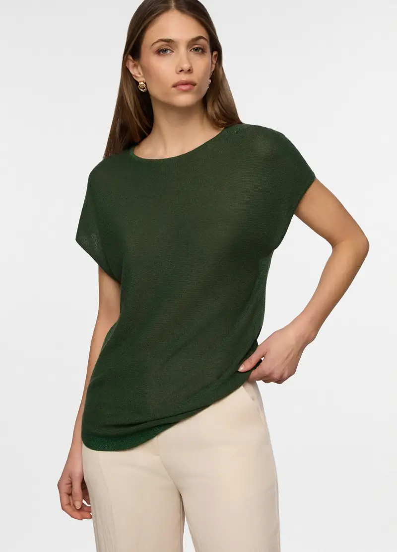 T-shirt Kimono Girocollo Donna, Verde foglia