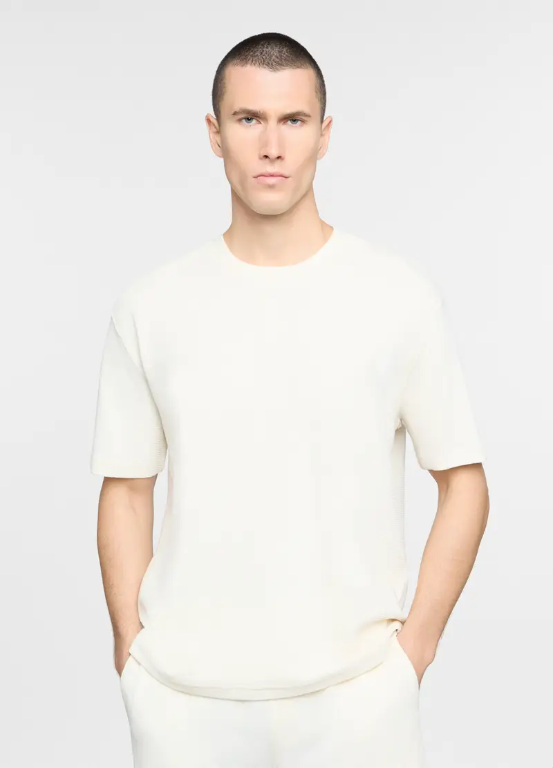 T-shirt Maniche Corte In Maglia Uomo, Unisex, Bianco avorio