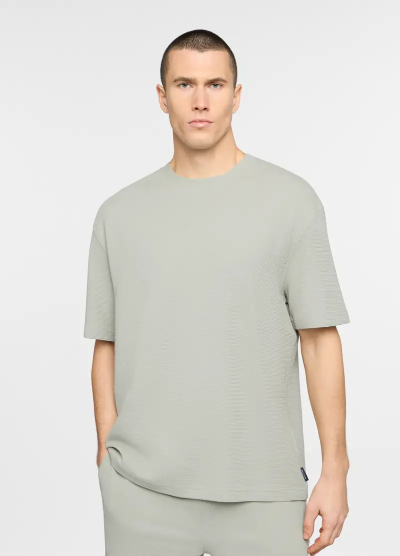 T-shirt Maniche Corte In Maglia Uomo, Unisex, Grigio chiaro