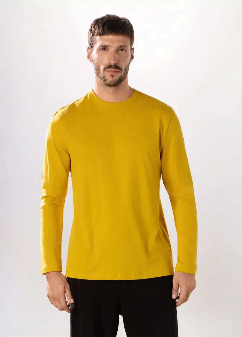 T-shirt Maniche Lunghe In Cotone Uomo, Unisex, Giallo girasole