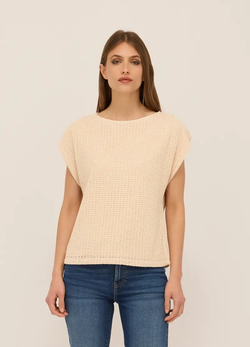 T-shirt Misto Cotone Donna, Beige chiaro