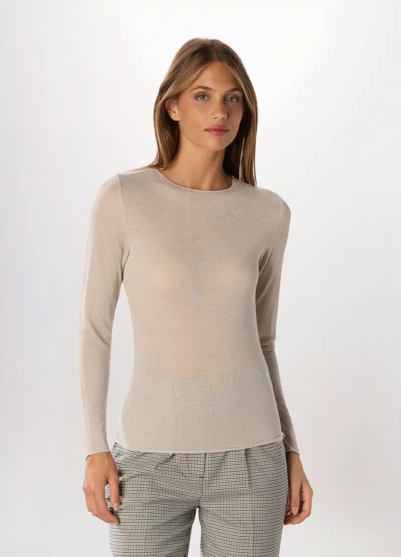 T-shirt Misto Viscosa Donna, Bianco avorio