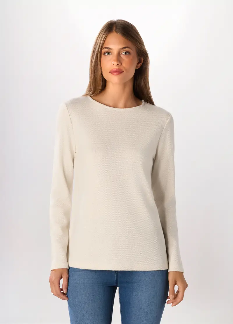 T-shirt Misto Viscosa Donna, Bianco panna