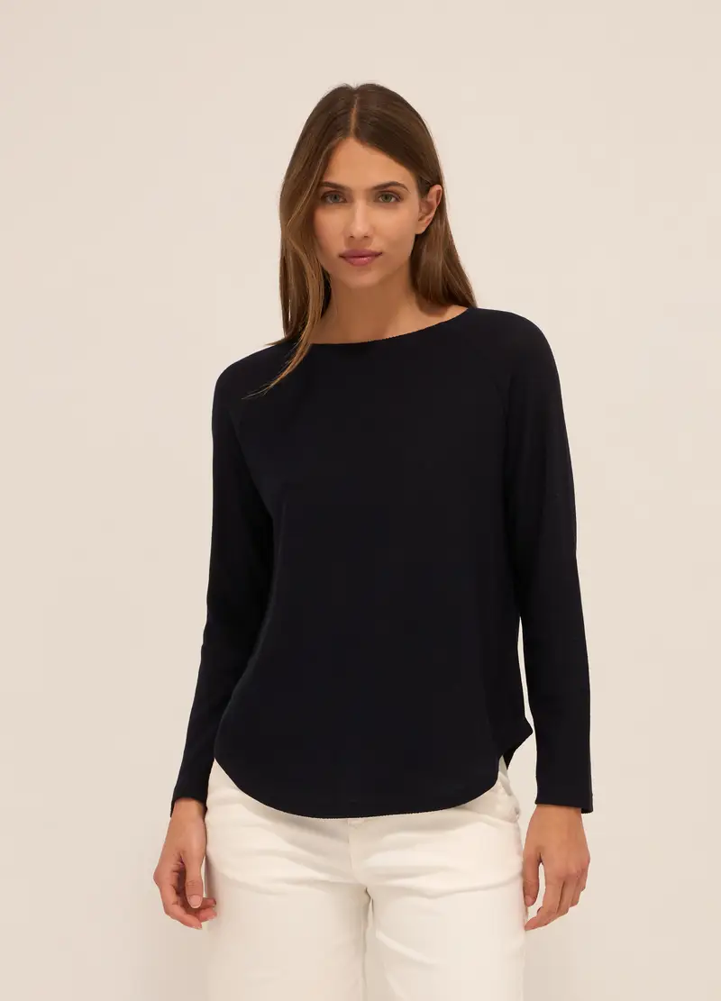 T-shirt Misto Viscosa Donna, Blu navy