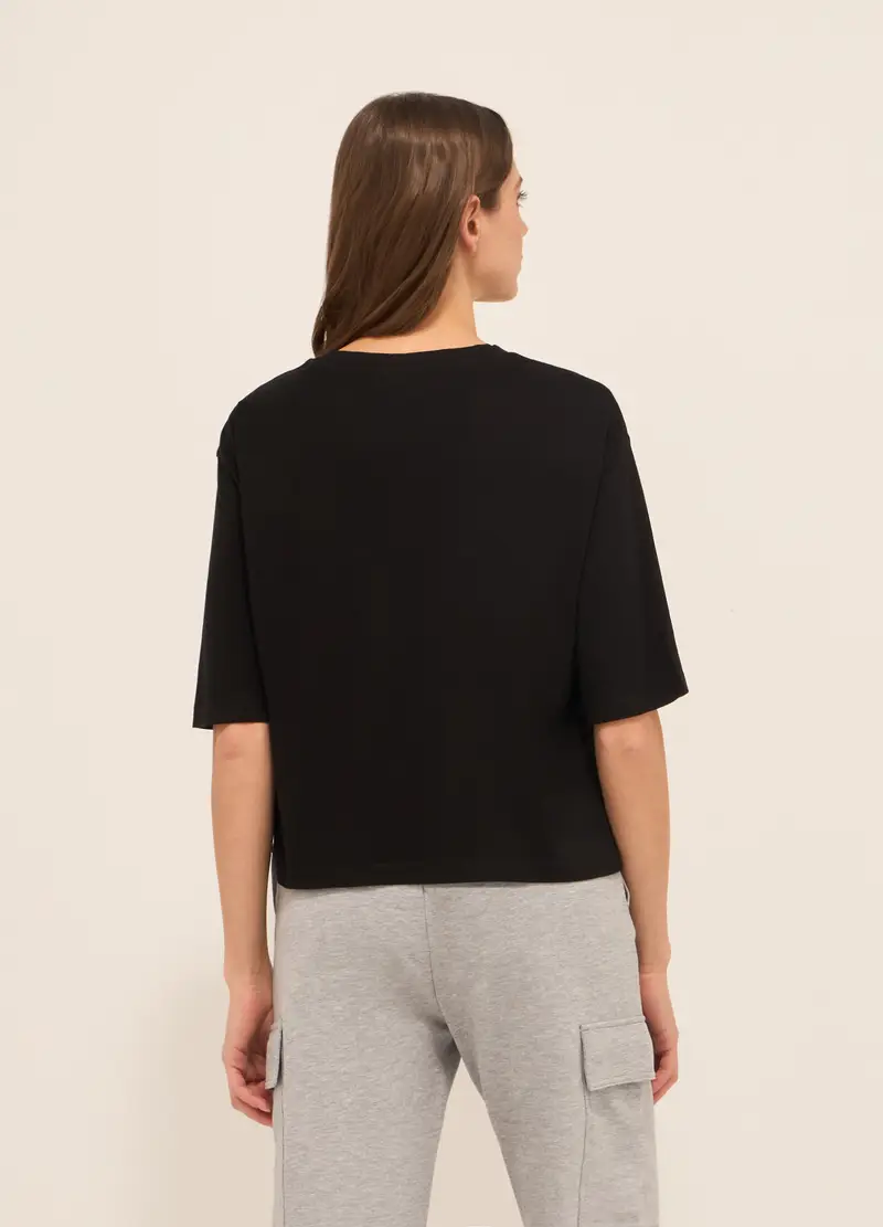 T-shirt Misto Viscosa Donna, Nero miniatura 2