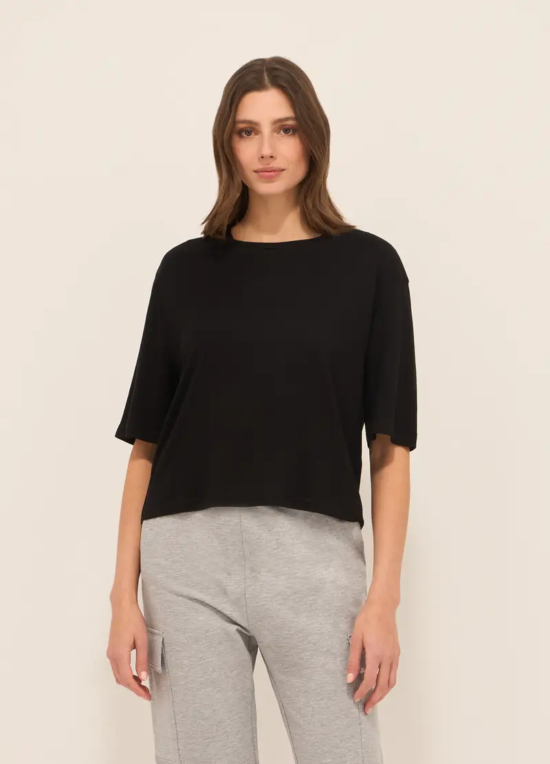 T-shirt Misto Viscosa Donna, Nero