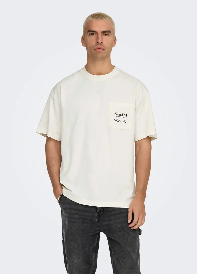 T-shirt Oversize Con Stampa Uomo, Unisex, Bianco avorio