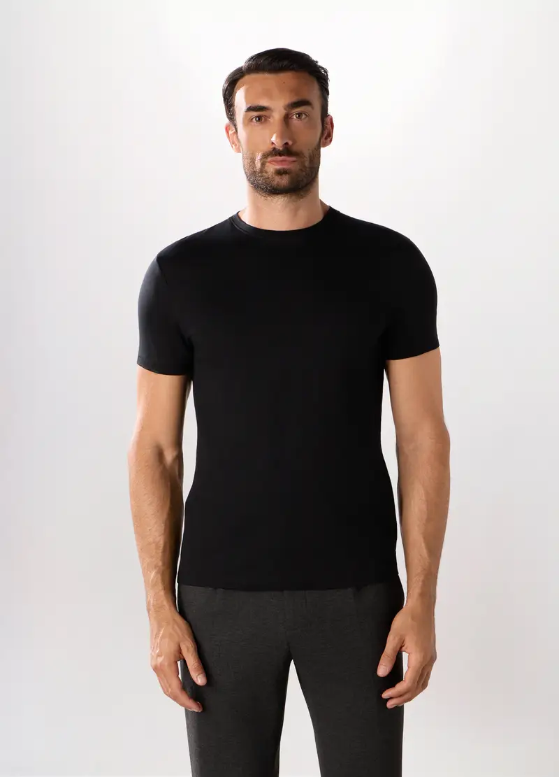 T-shirt Slim Fit In Jersey Di Cotone Uomo, Nero
