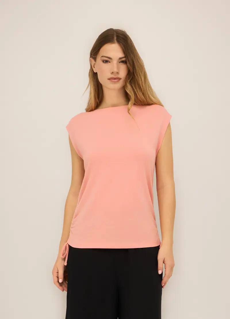T-shirt Smanicata In Cotone Stretch Donna, Rosa chiaro
