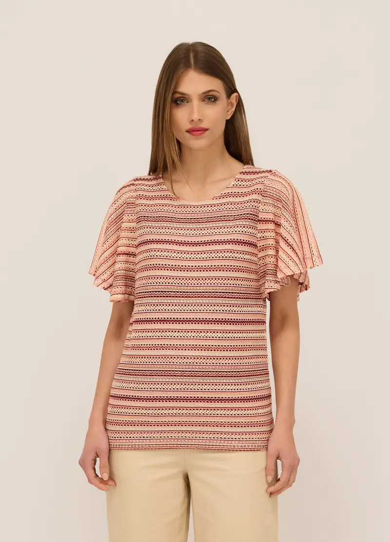 T-shirt Tricot A Righe Donna, Beige chiaro