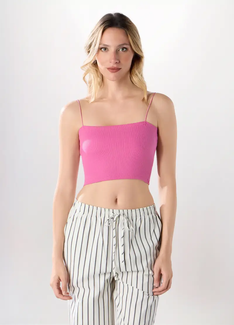 Top A Fascia In Costina Di Cotone Stretch Donna, Rosa pastello