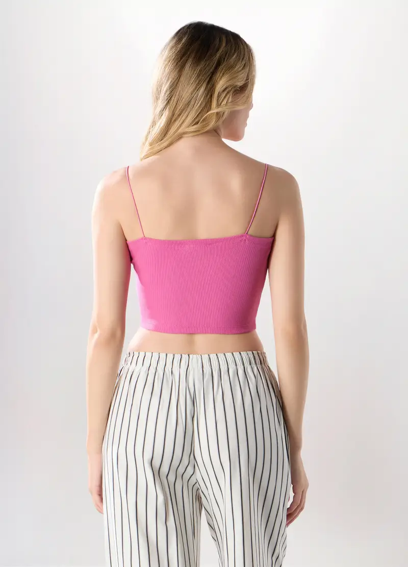 Top A Fascia In Costina Di Cotone Stretch Donna, Rosa pastello miniatura 2
