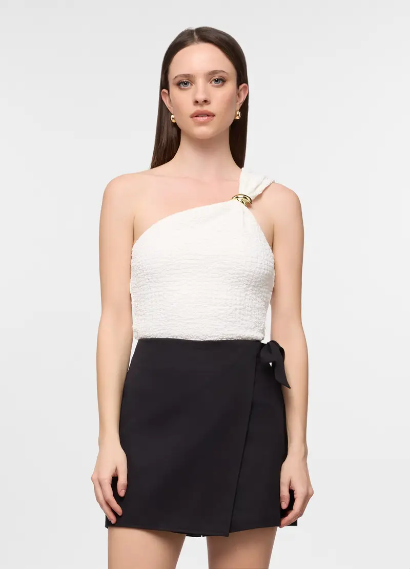 Top Fitted Crepe Donna, Bianco panna