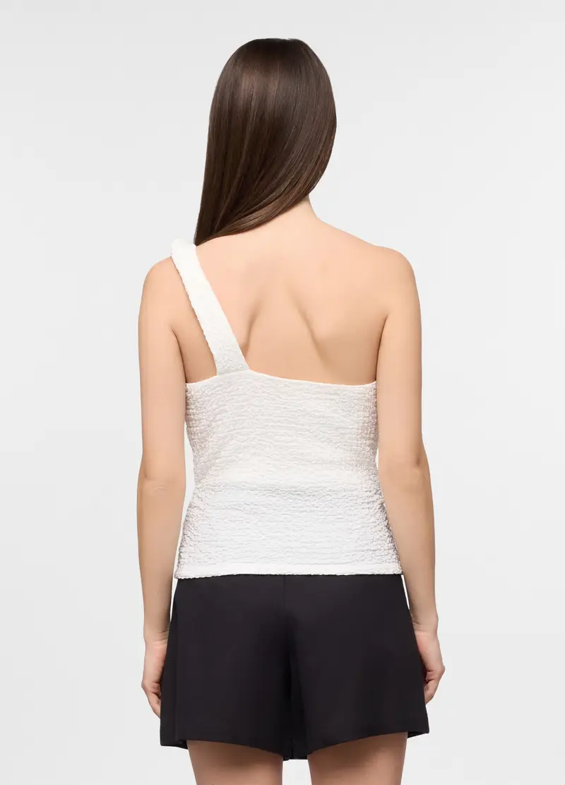 Top Fitted Crepe Donna, Bianco panna miniatura 2