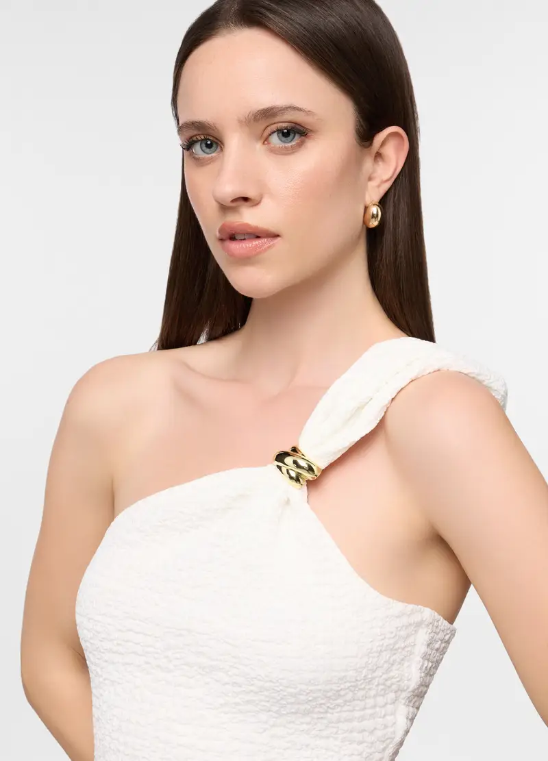 Top Fitted Crepe Donna, Bianco panna miniatura 3