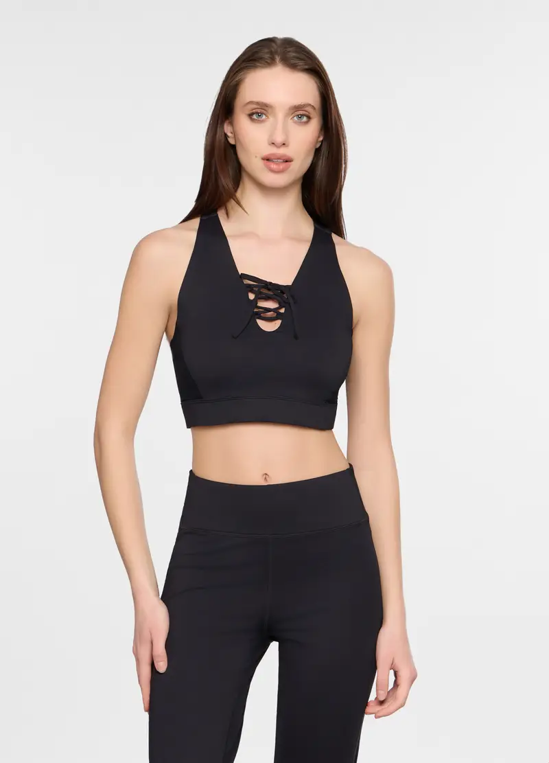 Top Fitted In Interlock Stretch Donna, Nero