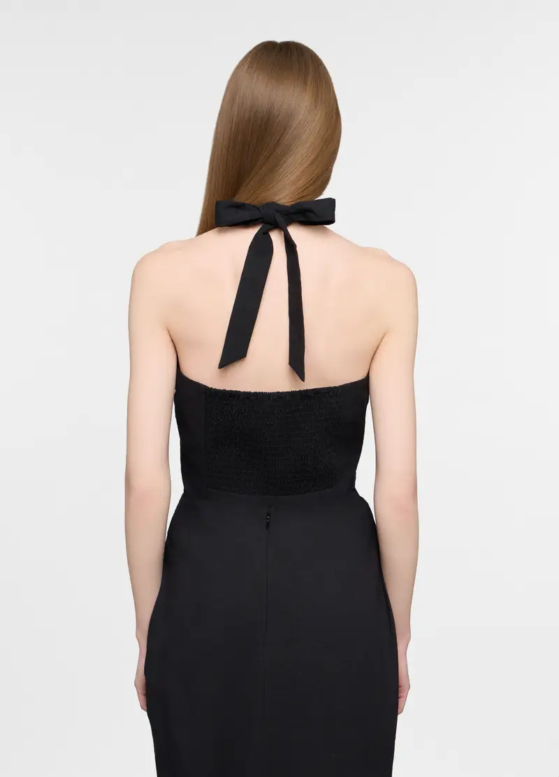 Top Fitted Misto Lino Donna, Nero miniatura 2