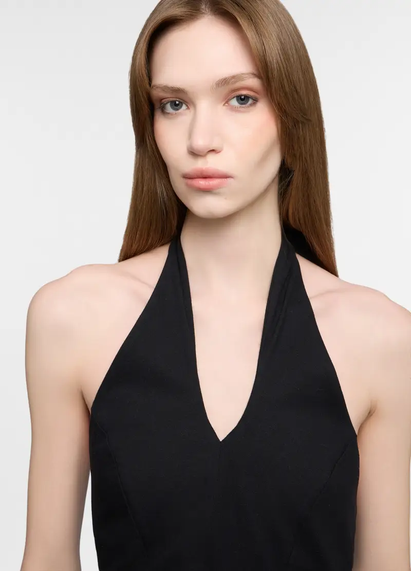 Top Fitted Misto Lino Donna, Nero miniatura 3