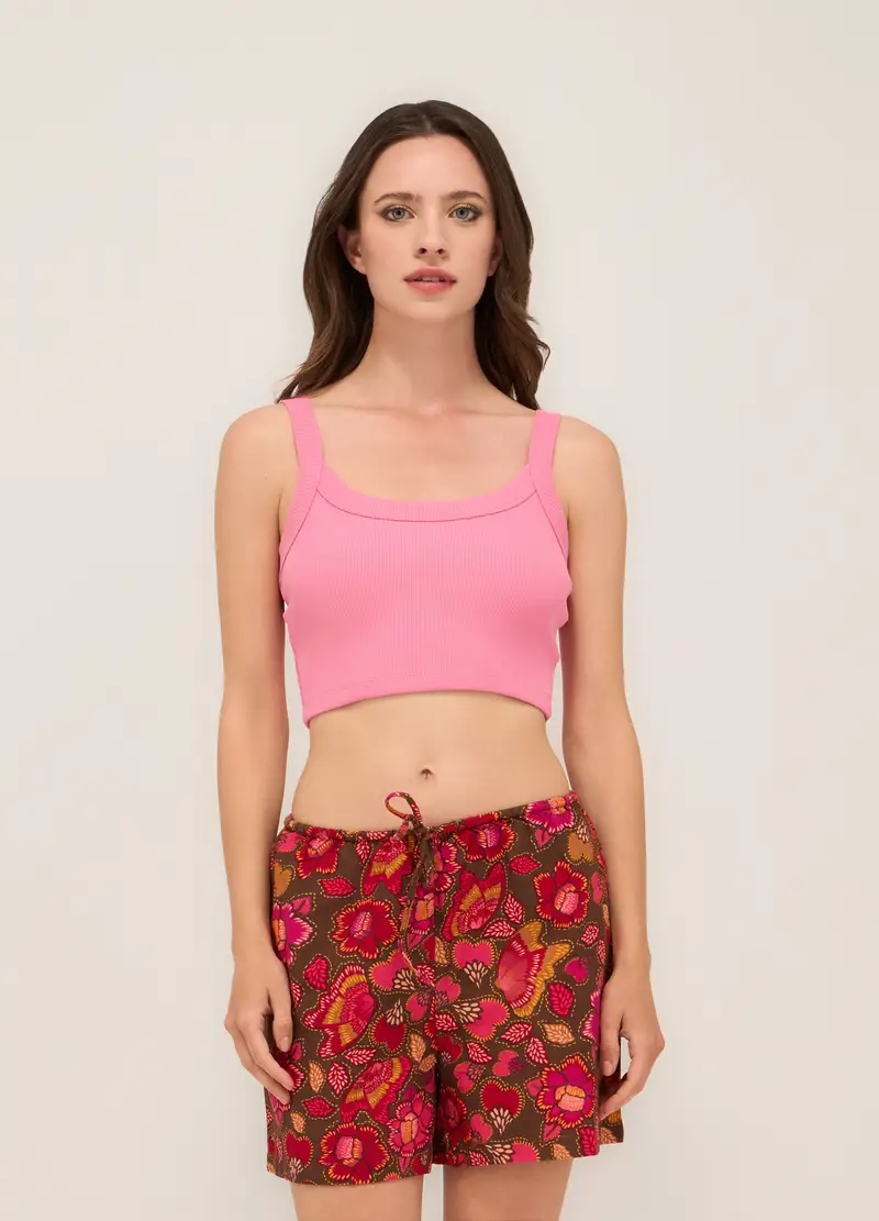 Top In Costina Di Cotone Stretch Donna, Rosa pastello