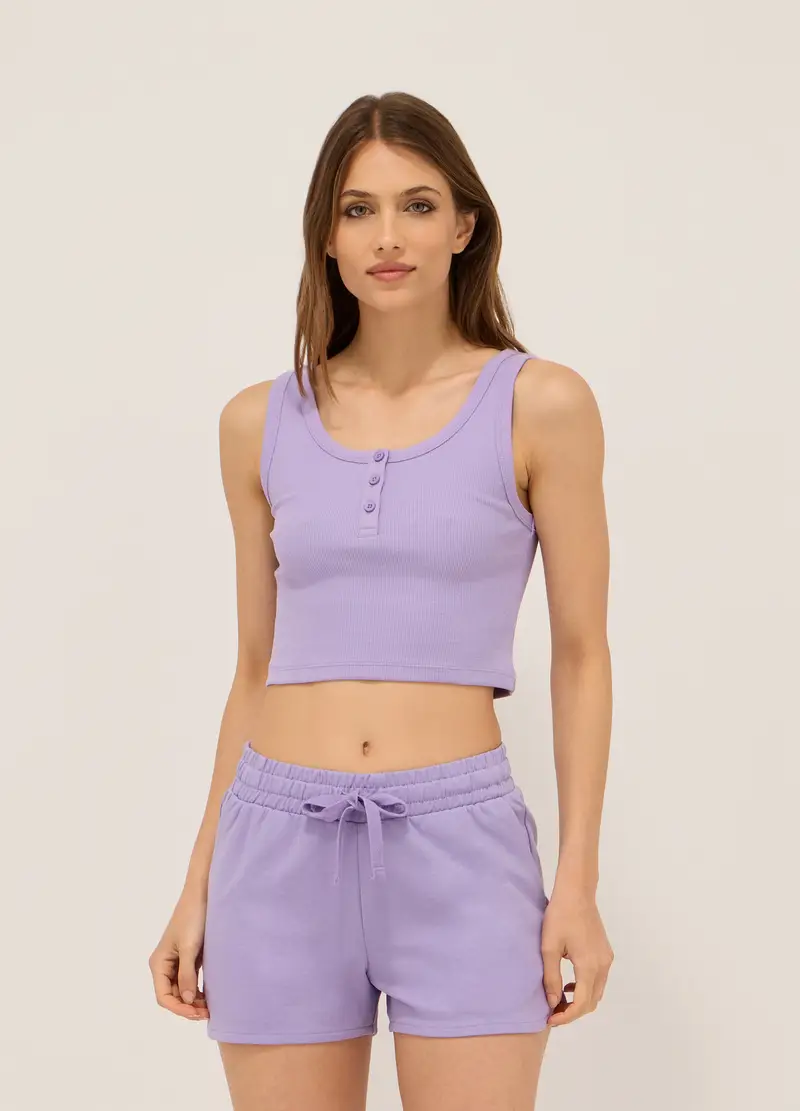 Top In Costina Di Cotone Stretch Donna, Viola lilla