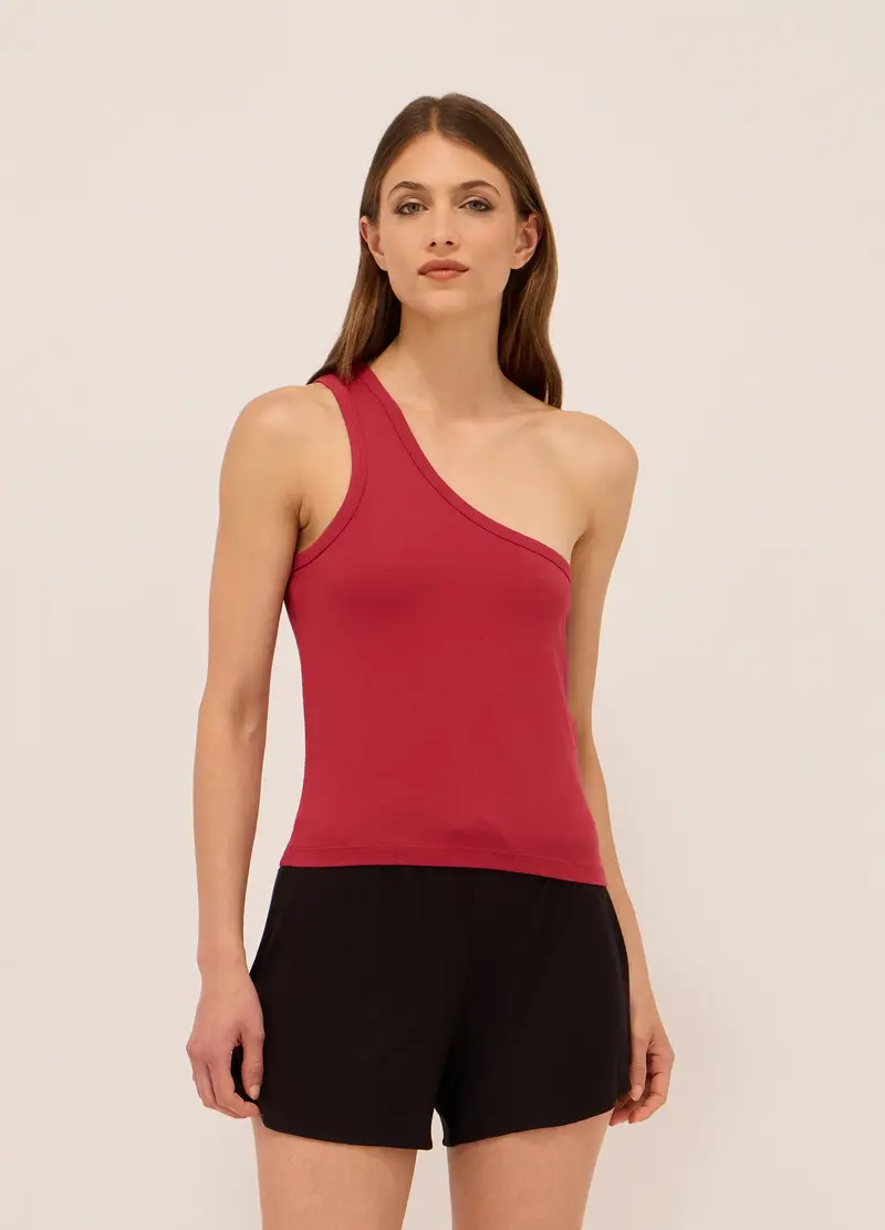 Top In Jersey Di Cotone Stretch Donna, Rosso mattone