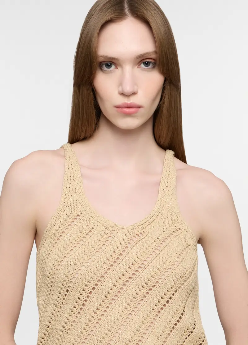 Top In Maglia Operata Donna, Beige chiaro miniatura 3