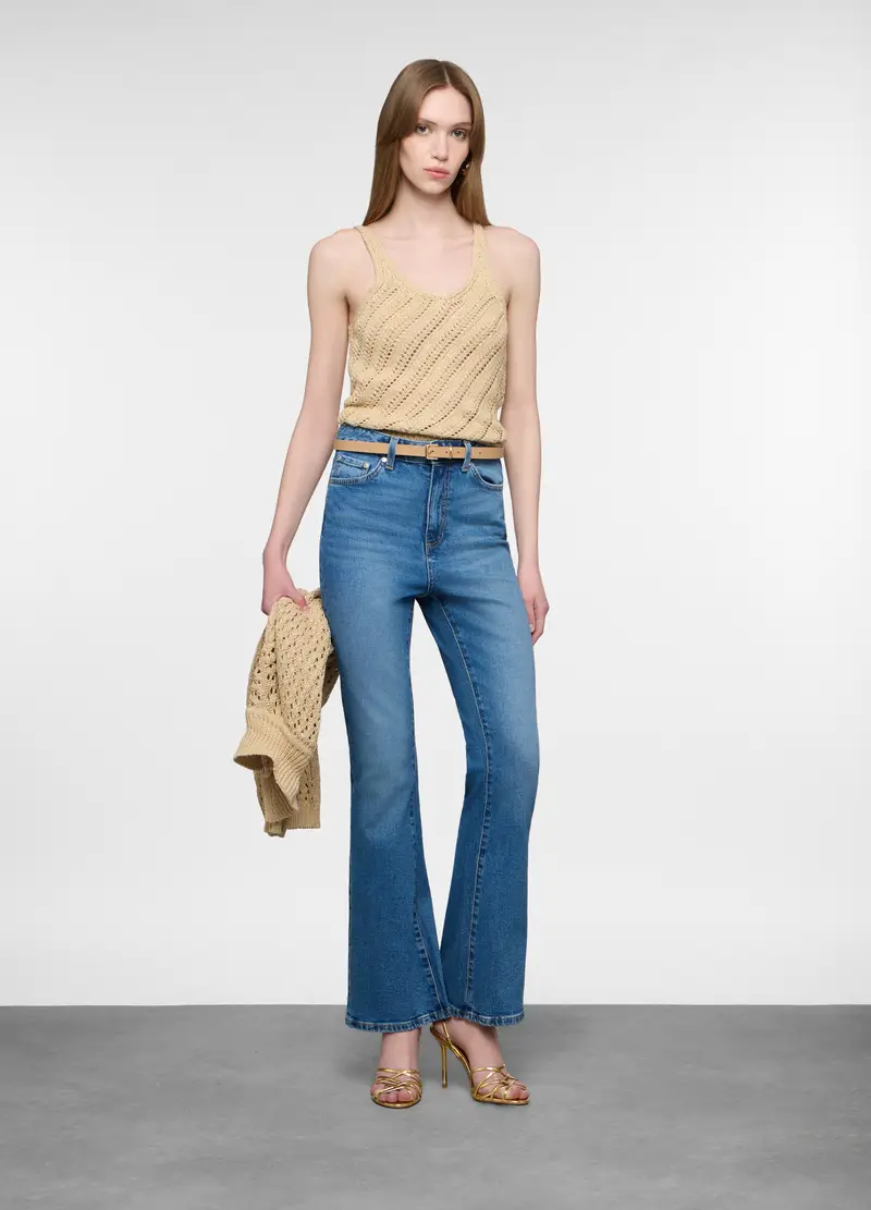 Top In Maglia Operata Donna, Beige chiaro