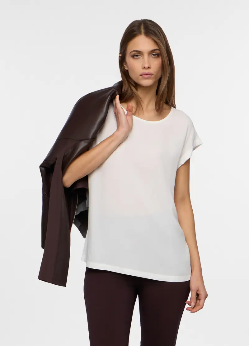 Top In Pura Viscosa Donna, Bianco gesso