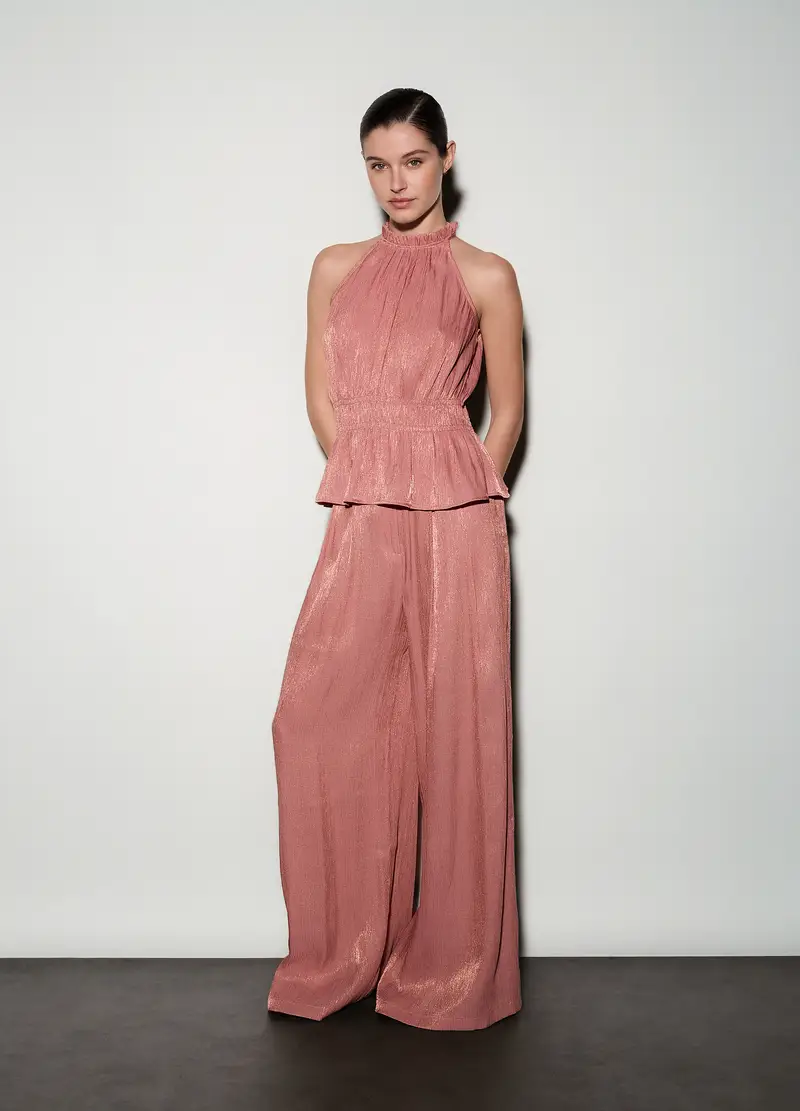 Top In Raso Plissé Donna, Unisex, Rosa pastello