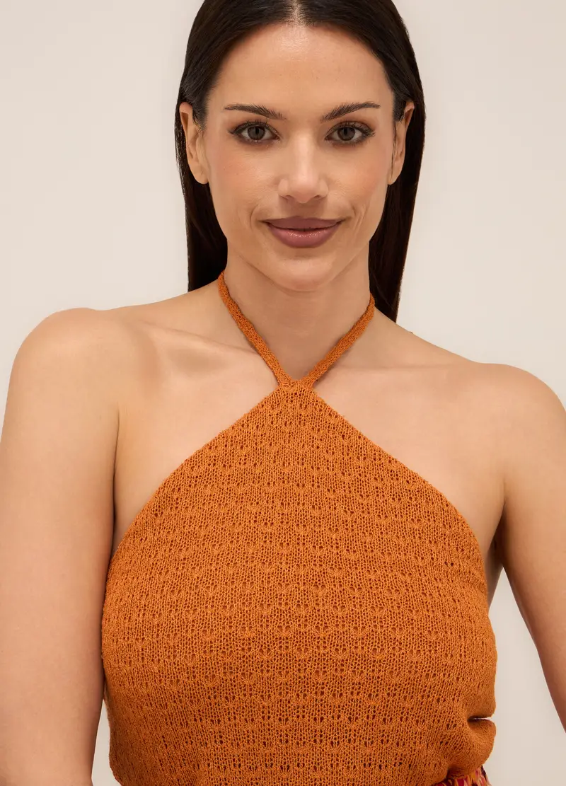 Top Misto Viscosa Donna, Arancione papaya miniatura 3