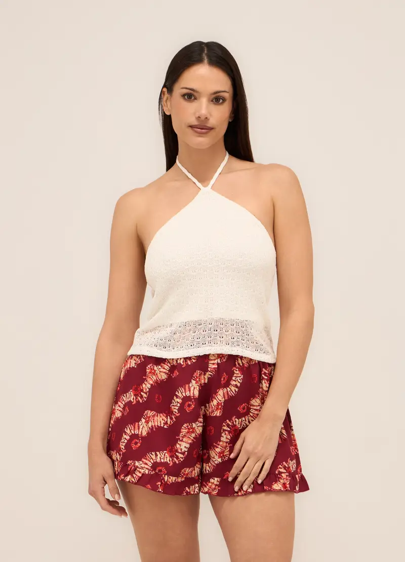 Top Misto Viscosa Donna, Bianco gesso