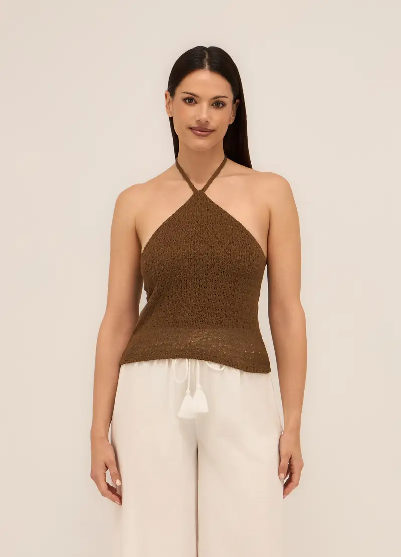 Top Misto Viscosa Donna, Marrone scuro