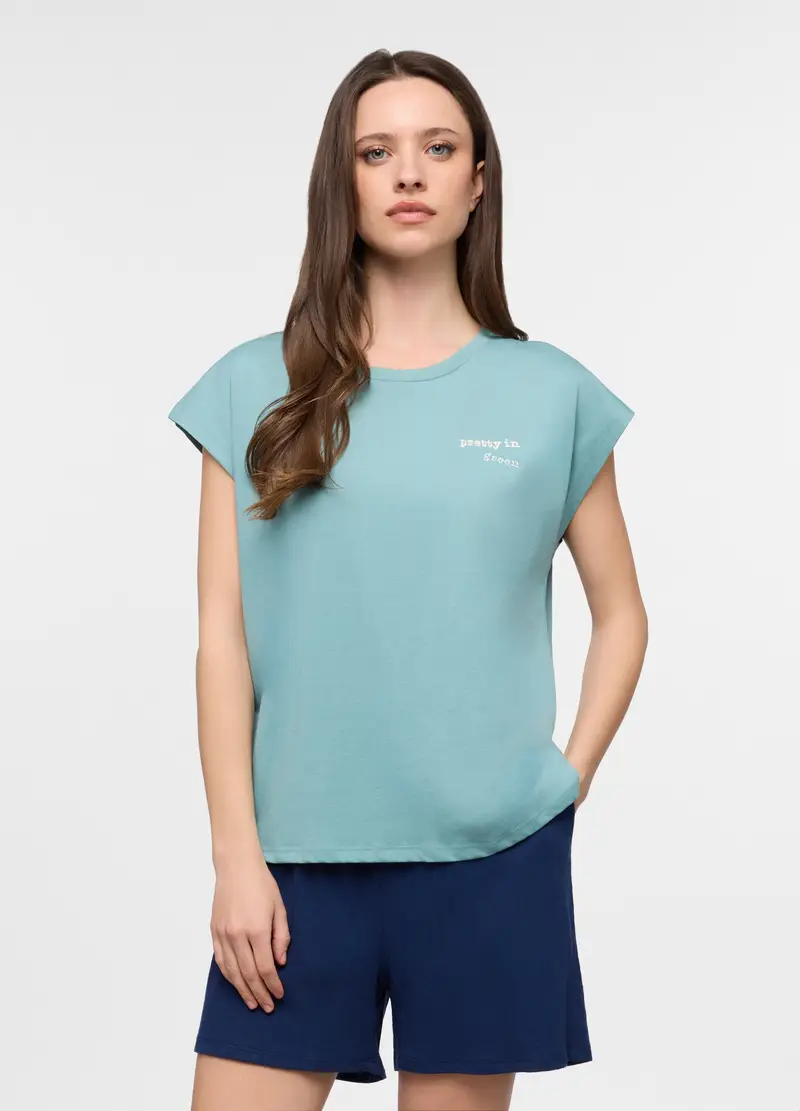 Top Pigiama Corto Donna, Azzurro celeste