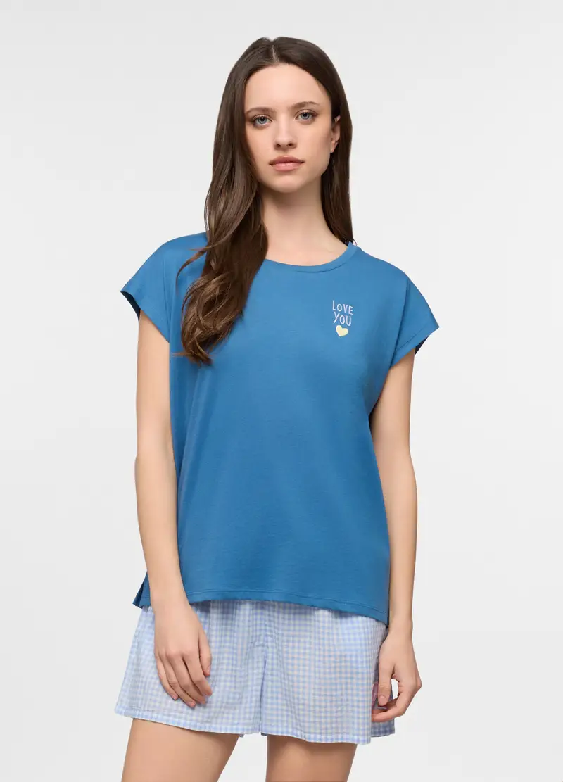 Top Pigiama Corto Donna, Blu Bluette