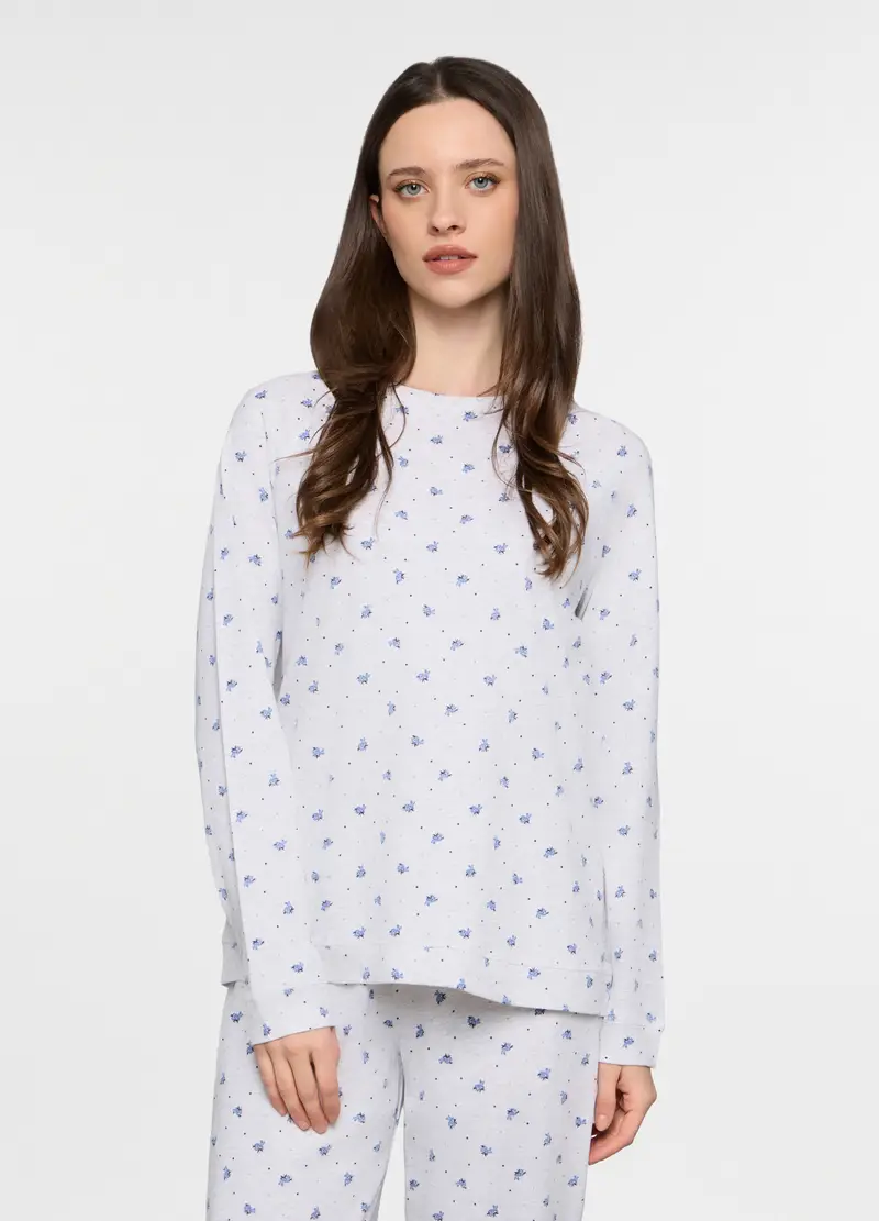 Top Pigiama Girocollo Donna, Grigio chiaro melange