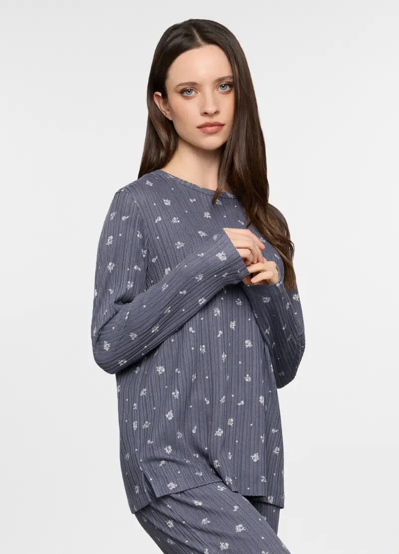 Top Pigiama In Costina Stretch Donna, Grigio scuro