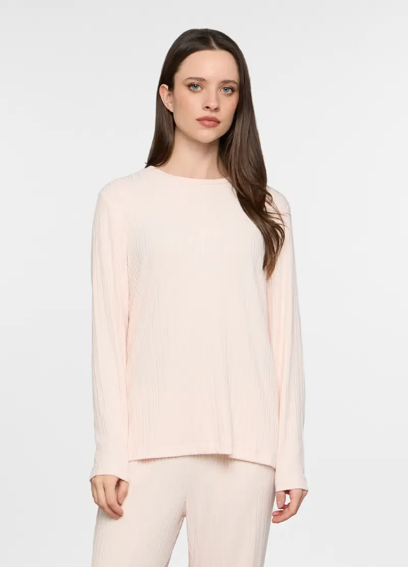 Top Pigiama In Costina Stretch Donna, Rosa chiaro