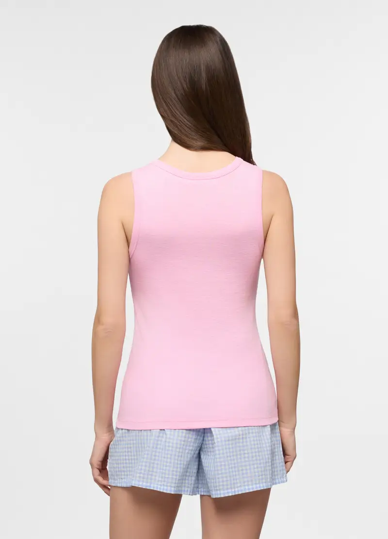 Top Pigiama Smanicato In Puro Cotone Donna, Rosa miniatura 2