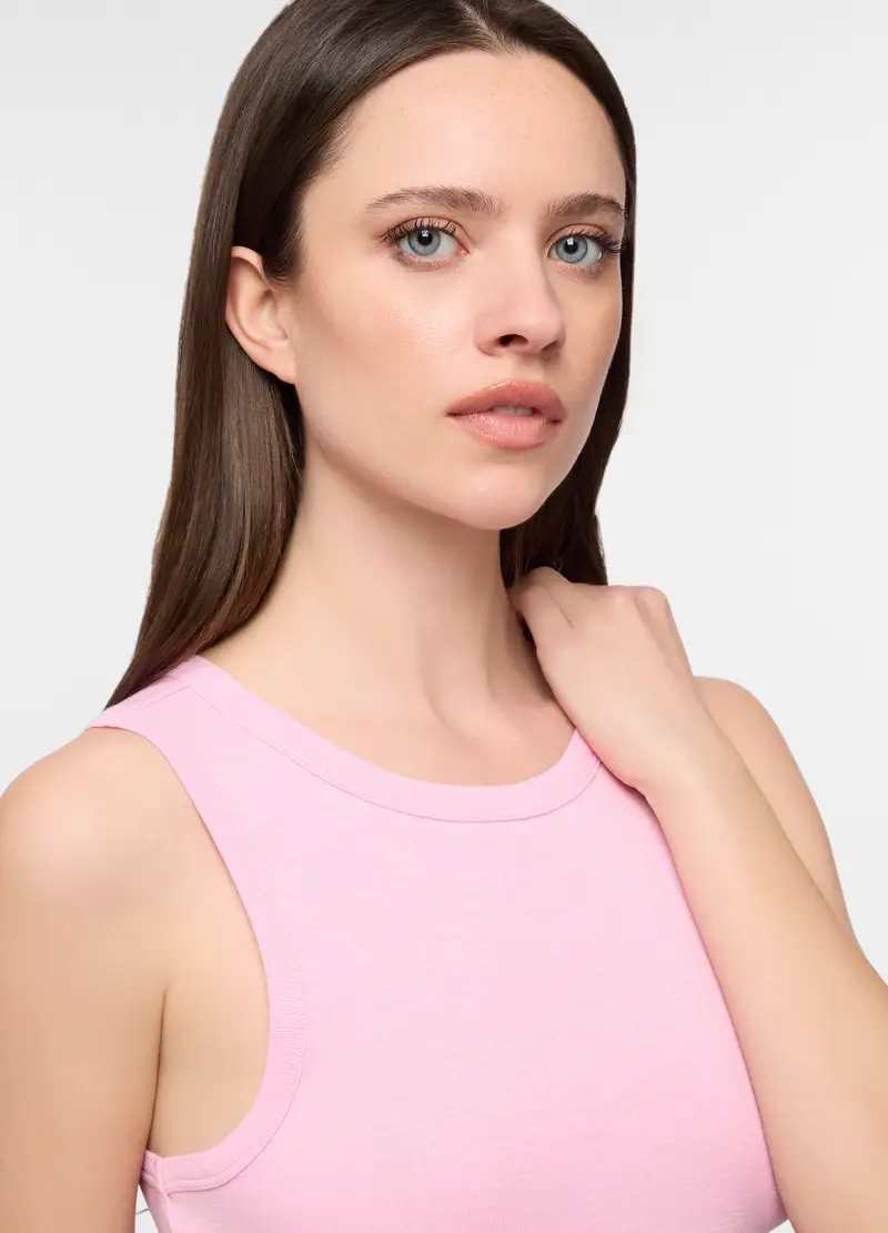 Top Pigiama Smanicato In Puro Cotone Donna, Rosa miniatura 3