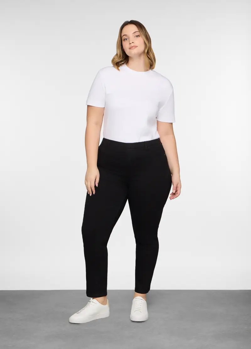 Treggings Fit Slim In Denim Stretch Donna Curvy, Nero