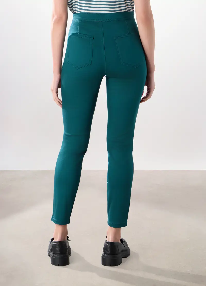 Treggings In Cotone Stretch Donna, Blu petrolio miniatura 2