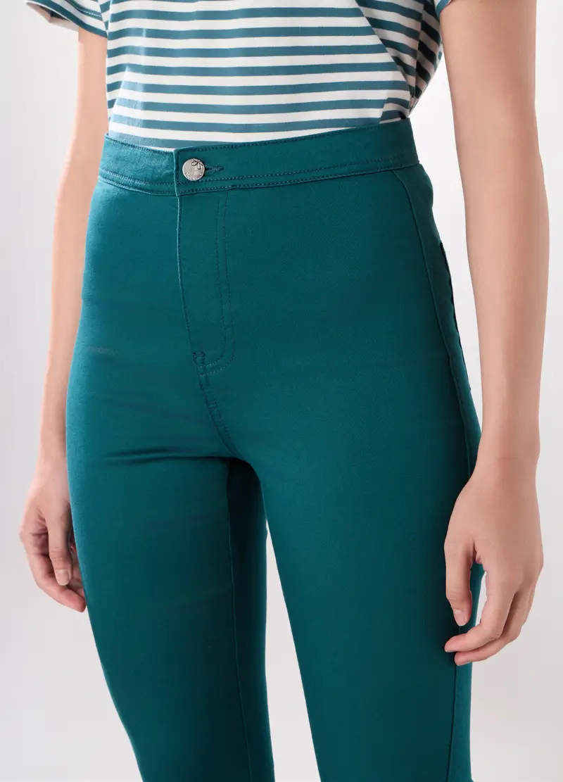 Treggings In Cotone Stretch Donna, Blu petrolio miniatura 3