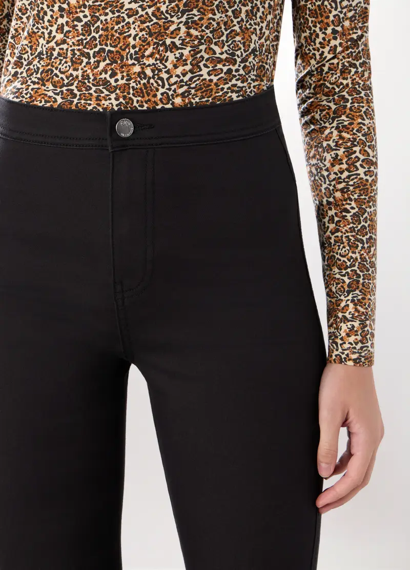 Treggings In Cotone Stretch Donna, Nero miniatura 3